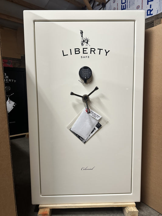 Liberty Colonial 30 Gun safe| gloss white, Black chrome, Elock