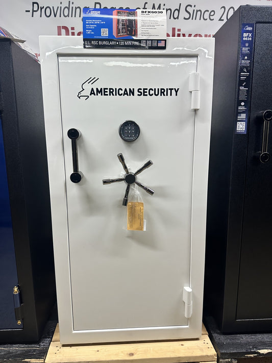 American Security Gun Safe BFX 6030 | Gloss White, Black Nickel Hardware, Elock