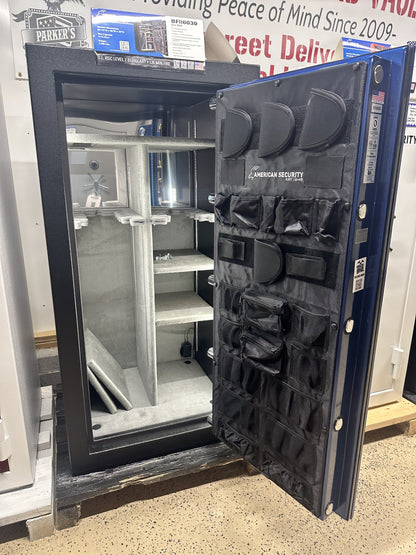 American Security BFII 6030 GUN SAFE| 2-tone Sapphire blue and textured black, hinge finials, Brass hardware, Dial