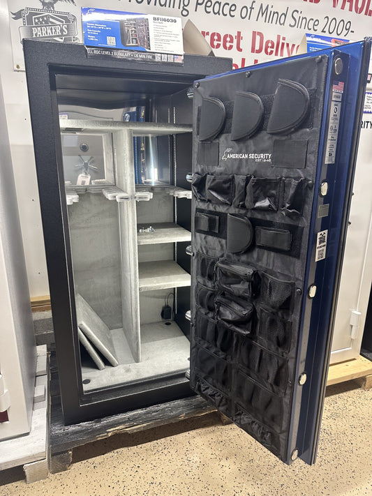 American Security BFII 6030 GUN SAFE| 2-tone Sapphire blue and textured black, hinge finials, Brass hardware, Dial