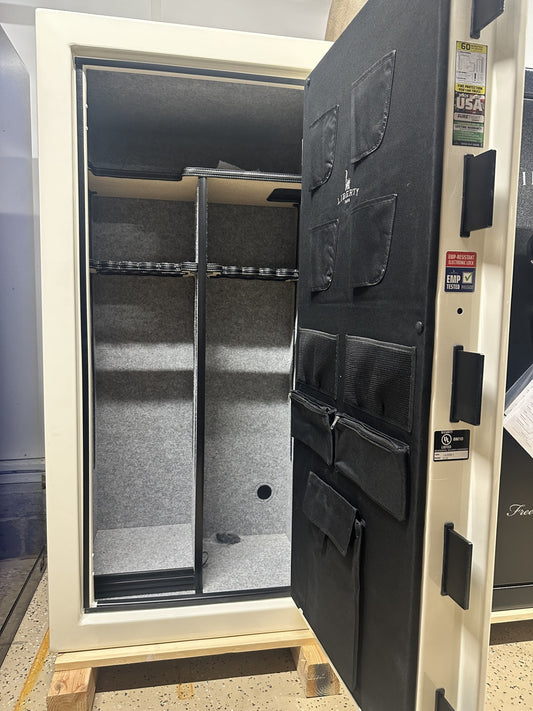 Liberty USA 30 Gun Safe | Gloss white, black chrome, Elock