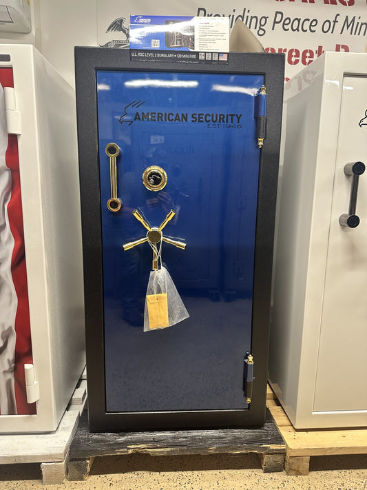 American Security BFII 6030 GUN SAFE| 2-tone Sapphire blue and textured black, hinge finials, Brass hardware, Dial
